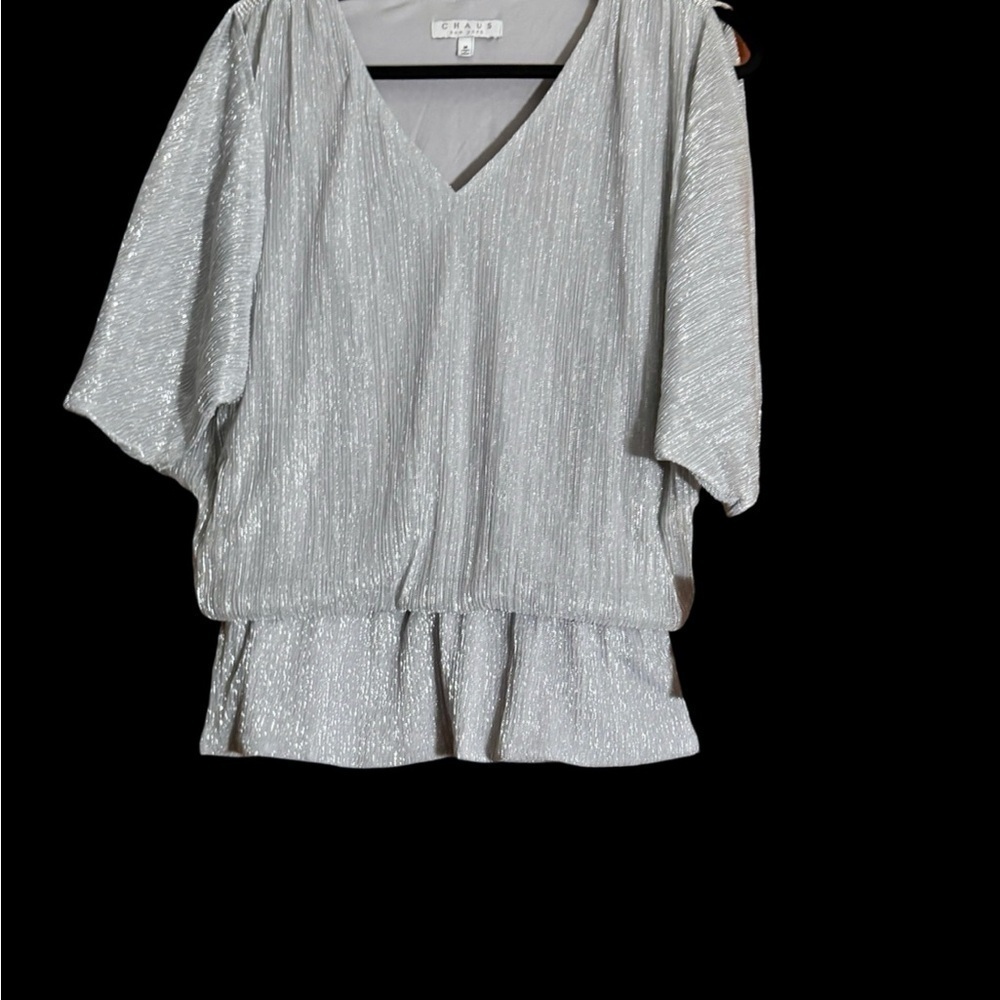 White Boxy Ruffled Sequin Blouse